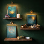 Celestial Moon Wall Art Set of 3, Teal & Gold Spiritual Lunar Prints, Bedroom Gallery Wall