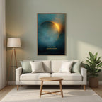 "I can step back and still be myself." — Teal & Gold Eclipse Print, Celestial Abstract Bedroom Wall Art (Digital Download)