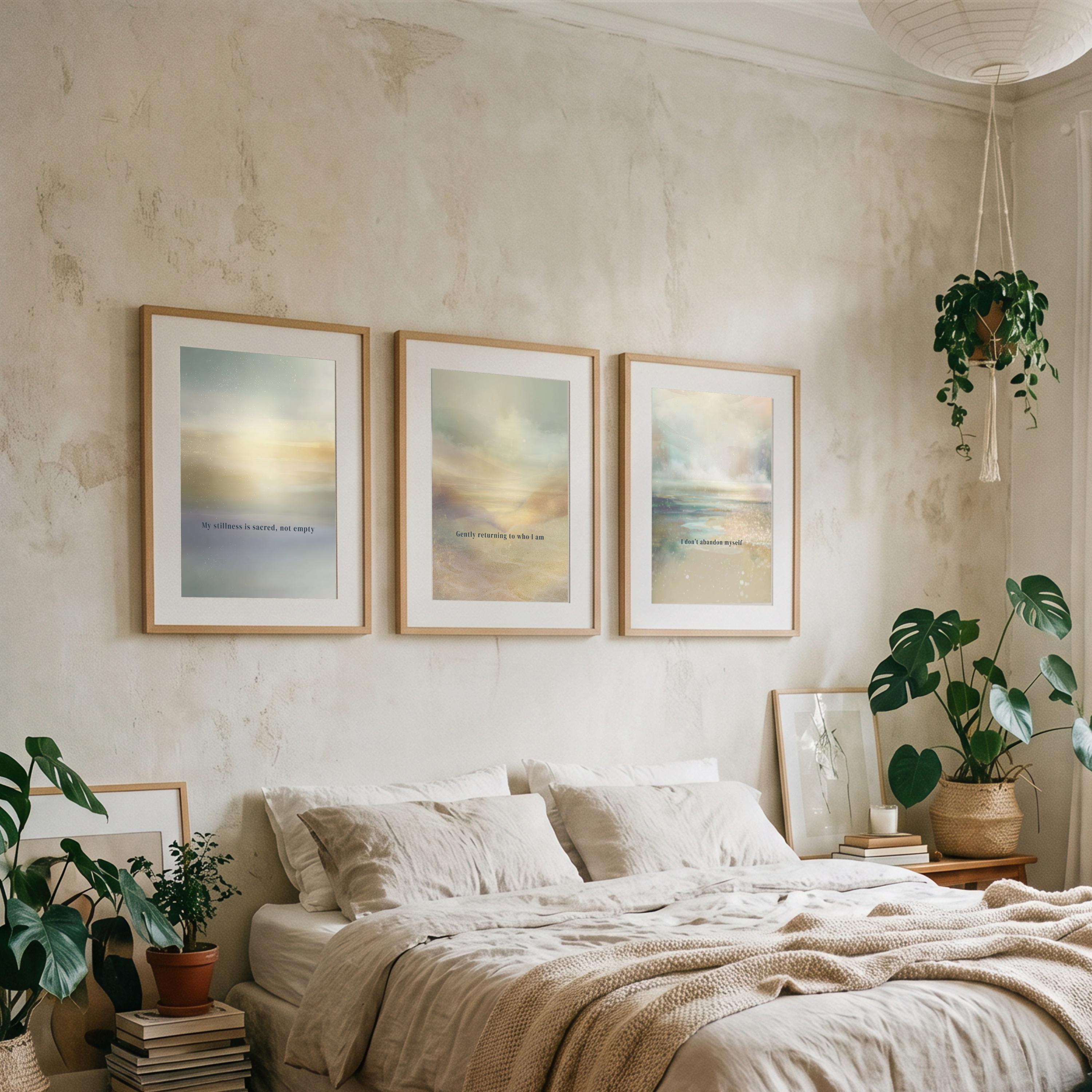 "Stillness, returning, belonging." — Mindfulness Gallery Wall Set of 3, Ethereal Aura Affirmation Prints (Digital Download)