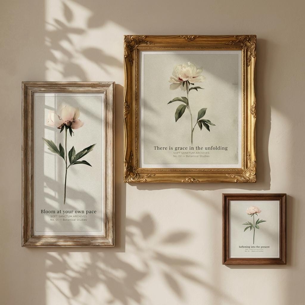 "Bloom, unfold, soften." — Vintage Peony Print Set of 3, Soft Botanical Grandmillennial Gallery Wall (Digital Download)
