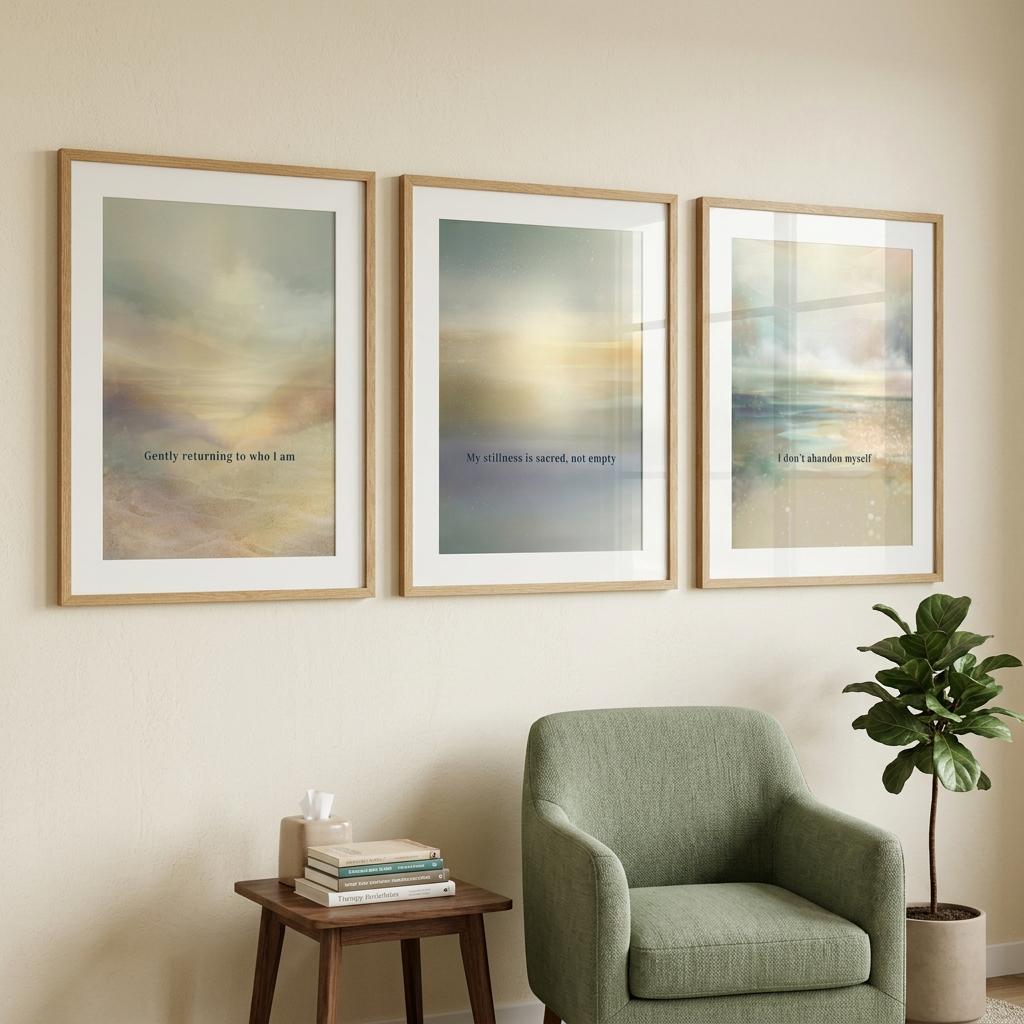 "Stillness, returning, belonging." — Mindfulness Gallery Wall Set of 3, Ethereal Aura Affirmation Prints (Digital Download)