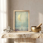"I find harmony in the in-between." — Half Moon Print, Celestial Balance Wall Art, Teal & Gold (Digital Download)