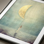 "I find harmony in the in-between." — Half Moon Print, Celestial Balance Wall Art, Teal & Gold (Digital Download)