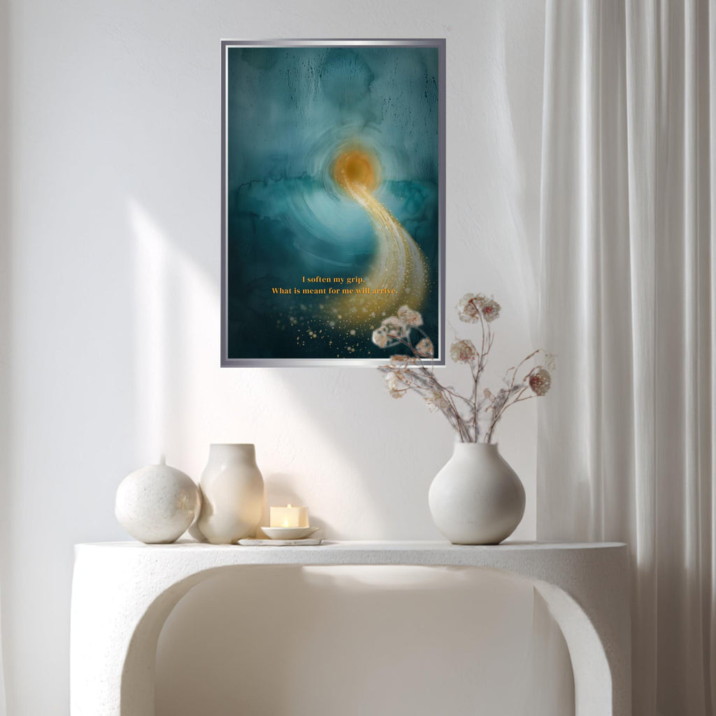 "I Can Soften My Grip" — Teal & Gold Abstract Affirmation Print | Digital Download