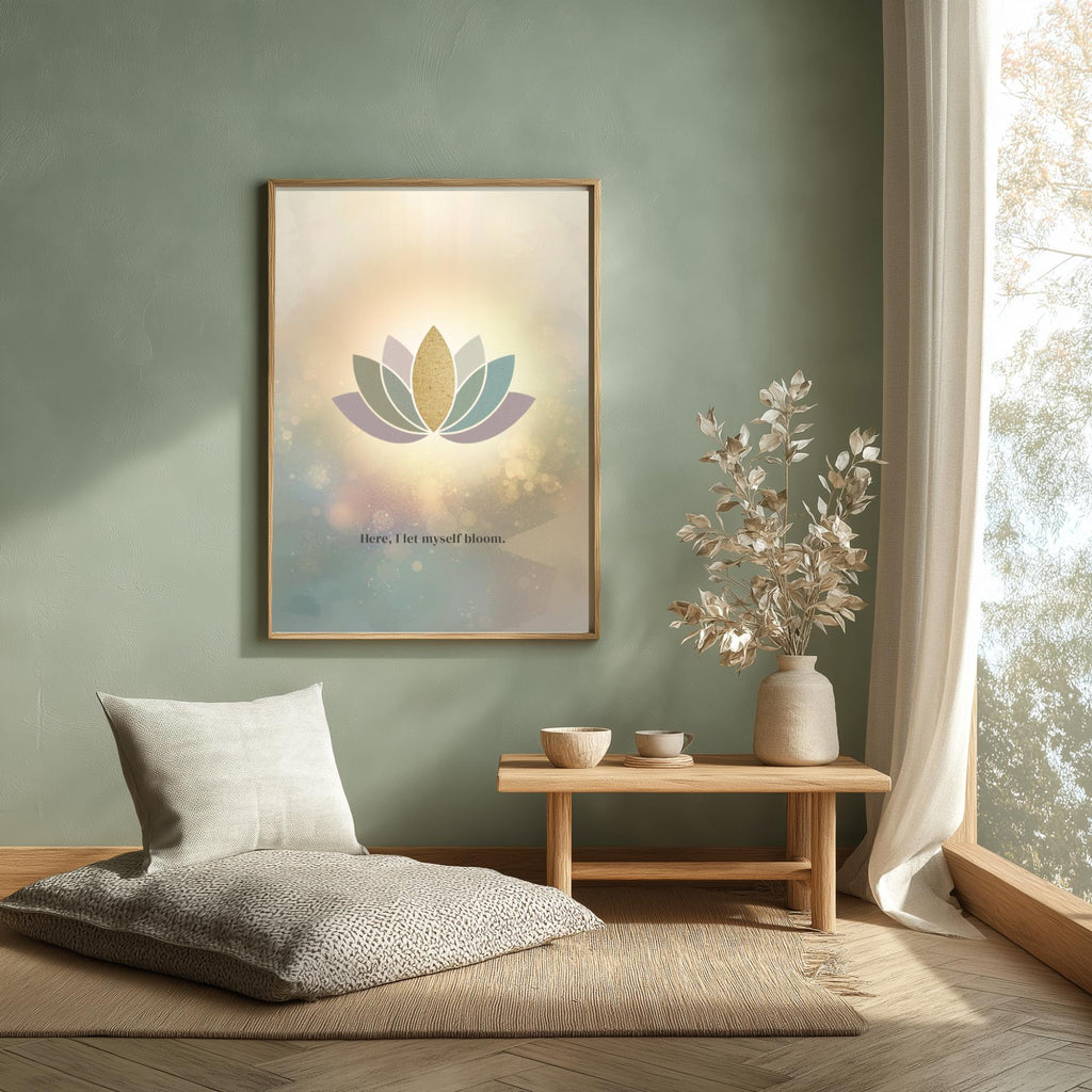 "Here, I let myself bloom" — Lotus Flower Affirmation Print