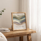 Abstract wave art print with layered sage and cream tones, perfect for calming meditation decor.