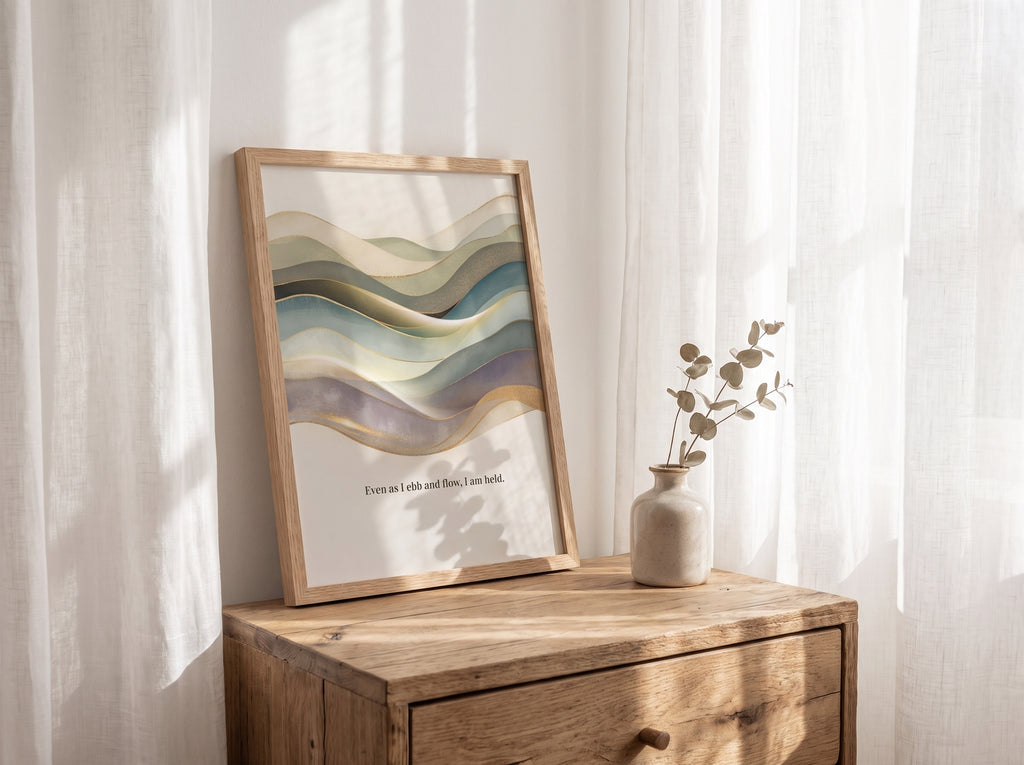 "Even as I ebb and flow, I am held" — Abstract Wave Art Print