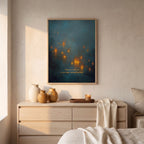 "There is room for every light, including mine." — Teal & Gold Distant Lights Abstract Print