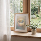 Minimalist lotus flower art print in soft sage and blush tones